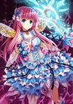  1girl aura_kingdom blue_eyes bow choker detached_sleeves dress fairy_wings frilled_dress frills hair_bow hair_ribbon long_hair looking_at_viewer pink_hair ribbon smile solo villyane wings 