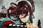  1boy black_hair blue_eyes braid close-up izumi-no-kami_kanesada katana kurokawa_(savio_r) long_hair solo sword touken_ranbu weapon 