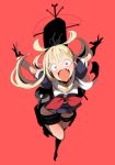  1girl blonde_hair fangs hair_ornament hair_ribbon kantai_collection open_mouth red_eyes ribbon school_uniform serafuku yuudachi_(kantai_collection) 