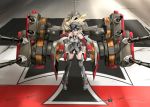  1girl bare_shoulders bismarck_(kantai_collection) blonde_hair blue_eyes breasts detached_sleeves grey_legwear hat highres kantai_collection long_hair military military_uniform peaked_cap serakoutarou solo thigh-highs turret uniform 