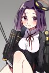  1girl blush breasts grey_background kantai_collection looking_at_viewer machinery mechanical_halo purple_hair short_hair sitting sketch solo violet_eyes yuyupo 