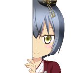  &gt;:) 1girl character_request green_eyes grey_hair hat japanese_clothes looking_at_viewer nagineko oshiro_collection peeking_out short_hair simple_background solo tate_eboshi transparent_background 