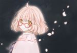  1girl ahoge brown_eyes glasses kuriyama_mirai kyoukai_no_kanata looking_at_viewer petals pink_hair short_hair solo starpri sweater 