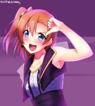  1girl :d blush bust collarbone dated headset highres kousaka_honoka love_live!_school_idol_project open_mouth orange_hair see-through short_hair side_ponytail smile solo song_name wild_stars yu-ta 