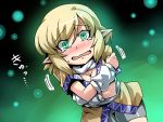  1girl arm_warmers blonde_hair blush commentary_request crossed_arms fang green_eyes highres looking_at_viewer mizuhashi_parsee open_mouth pointy_ears sash scarf shirt skirt solo tears touhou tsuki_wani wavy_mouth 