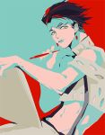  1boy earrings headband himishiro jewelry jojo_no_kimyou_na_bouken kishibe_rohan limited_palette midriff solo suspenders 