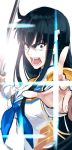  1girl black_hair blue_eyes epaulettes junketsu kill_la_kill kiryuuin_satsuki long_hair open_mouth ruuto_(sorufu) weapon wide-eyed 