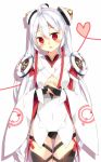  1girl :d ahoge breasts hair_ornament hands_together hatoichi_reno long_hair looking_at_viewer matoi_(pso2) open_mouth phantasy_star phantasy_star_online_2 red_eyes simple_background smile solo twintails under_boob white_background white_hair 