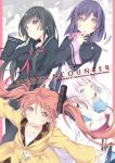  4girls :d aihara_enju animal_ears black_bullet black_hair blue_eyes brown_eyes cover cover_page crossover doujin_cover fox_ears fox_tail furumiya_haiji hair_ornament highres kon_(tokyo_ravens) long_hair multiple_girls open_mouth outstretched_arms purple_hair redhead school_uniform serafuku smile spread_arms tail tendou_kisara tokyo_ravens tsuchimikado_natsume twintails violet_eyes white_hair 