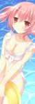  1girl bikini breasts cleavage holding innertube inu_x_boku_ss looking_at_viewer navel pink_eyes pink_hair roromiya_karuta sakura_yuzuna solo swimsuit twintails white_bikini white_swimsuit 