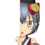  1girl character_request detached_sleeves green_eyes grey_hair haori japanese_clothes looking_at_viewer nagineko oshiro_collection peeking_out short_hair simple_background solo transparent_background 