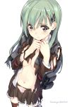  amagai_tarou aqua_eyes aqua_hair hair_ornament hairclip kantai_collection long_hair suzuya_(kantai_collection) torn_clothes turret uniform 