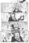  ^_^ bandages cape capera chibi closed_eyes comic eyepatch glasses gloves highres kantai_collection long_hair mechanical_halo monochrome musashi_(kantai_collection) navel open_mouth petting pleated_skirt sarashi school_uniform short_hair skirt smile tatsuta_(kantai_collection) tenryuu_(kantai_collection) translation_request 