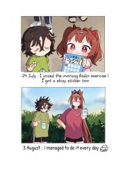  age_progression animal_ears horse_ears horse_girl long_hair multiple_girls radio_calisthenics short_hair umamusume vodka_(umamusume) 