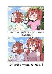 age_progression animal_ears blowing_bubbles horse_ears horse_girl long_hair medium_hair multiple_girls umamusume