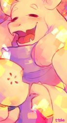  1girl 2016 2d animal_ears anthro artist_name closed_eyes commentary digital_media droopy_ears english_commentary fangs female female_only floppy_ears food furry furry_female goat goat_ears goat_girl goat_horns holding holding_food horns long_sleeves mammal monster monster_girl open_mouth pastry pie purple_robe robe simple_background solo toriel ttoba undertale utdr_(toby_fox) white_background white_fur white_horns 