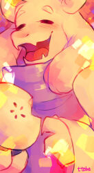  1girl 2016 2d animal_ears anthro artist_name closed_eyes commentary digital_media droopy_ears english_commentary fangs female female_only floppy_ears food furry furry_female goat goat_ears goat_girl goat_horns holding holding_food horns long_sleeves mammal monster monster_girl open_mouth pastry pie purple_robe revision robe simple_background solo toriel ttoba undertale utdr_(toby_fox) white_background white_fur white_horns 