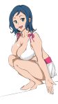  1girl absurdres barefoot blue_hair breasts gundam gundam_build_fighters highres iori_rinko large_breasts long_hair looking_at_viewer revision simple_background smile solo tonotyama white_background 