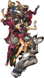 absurdres araki_hirohiko arms_up battle_tendency belt butterfly_tattoo diamond_wa_kudakenai eyewear_on_head giorno_giovanna goggles hat headband higashikata_josuke_(jojolion) highres jacket johnny_joestar jojo_no_kimyou_na_bouken jojolion jonathan_joestar joseph_joestar joseph_joestar_(young) kujo_jolyne kujo_jotaro lips long_hair medium_hair nose official_alternate_color official_art peace_symbol phantom_blood pointing pompadour posing sailor sailor_hat shoes sneakers star_(symbol) stardust_crusaders steel_ball_run stone_ocean striped_clothes tattoo third-party_edit third-party_source transparent transparent_background vento_aureo white_hair 