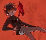  1girl 2boys black_hair blood death fangs gamzee_makara grey_skin homestuck horns impaled karkat_vantas makeup multiple_boys open_mouth outstretched_hand sharp_teeth short_hair smile solo_focus spoilers sunshineikimaru sweater tears terezi_pyrope yellow_sclera 