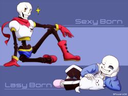  2016 2boys 2d animal annoying_dog arm_on_knee armor artist_name black_shorts blue_background blue_jacket blue_shorts boots brothers cape closed_mouth digital_media dog english_text gloves grey_hood height_difference hollow_eyes hood hood_down hooded_jacket humanoid jacket knee_up looking_at_viewer lying male male_focus male_only monster monster_boy multiple_boys on_side open_clothes open_jacket orange_eyes papyrus_(undertale) pink_slippers powaro02 red_boots red_cape red_gloves sans_(undertale) shirt shorts siblings simple_background single_vertical_stripe sitting skeleton slippers socks striped_shorts teeth text trio twitter_username two-tone_background undead undertale utdr_(toby_fox) vertical-striped_clothes vertical-striped_shorts white_armor white_dog white_fur white_shirt white_socks white_stripes 