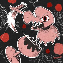  1other 2016 2d artist_name black_background digital_media dummy ghost knife mad_dummy_(undertale) open_mouth outline powaro02 red_eyes simple_background twitter_username undertale utdr_(toby_fox) white_outline 