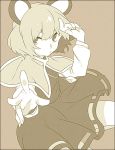  1girl animal_ears capelet jewelry monochrome mouse_ears mouse_tail nazrin pendant ponpoko short_hair solo tail touhou 
