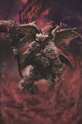  body_horror cane commentary_request elden_ring elden_ring_nightreign eldritch_abomination extra_eyes full_body graffitigw highres holding holding_cane monster monster_focus no_humans red_eyes teeth traitorous_straghess_(elden_ring) weapon wings 