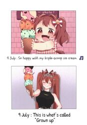 1girl age_progression animal_ears happy horse_ears horse_girl ice_cream long_hair umamusume