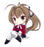  1girl amagi_brilliant_park antenna_hair bow brown_eyes brown_hair erusen_(des-arms) hair_bow hair_ribbon long_hair looking_at_viewer ponytail ribbon sento_isuzu simple_background sitting solo white_background 