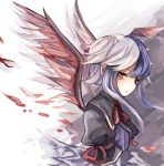  1girl blue_hair head_wings horns multicolored_hair red_eyes short_hair silver_hair solo tokiko_(touhou) touhou two-tone_hair ukita_uuko wings 