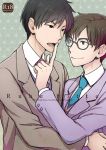  2boys cover cover_page doujin_cover finger_to_another&#039;s_mouth formal glasses height_difference honjou_kirou horikoshi_jirou kaze_tachinu multiple_boys necktie smile suit yaoi yszw 