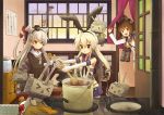  &gt;:o &gt;_&lt; 3girls :d :o amatsukaze_(kantai_collection) bare_shoulders binoculars black_bow blonde_hair blue_skirt bow brown_eyes brown_hair cooking cooking_pot crop_top curry eijima_moko elbow_gloves food gloves hair_bow hair_ornament hair_tubes hairband headgear highleg kantai_collection kitchen ladle long_hair microskirt multiple_girls neckerchief open_mouth pleated_skirt rensouhou-chan rensouhou-kun sailor_collar sailor_dress shimakaze_(kantai_collection) short_hair silver_hair skirt smile triangle_mouth two_side_up white_gloves yukikaze_(kantai_collection) 