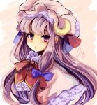  1girl bow crescent hair_bow hat heart long_hair patchouli_knowledge purple_hair ribbon solo touhou ukita_uuko violet_eyes 