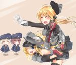  4girls :d ^_^ anchor anchor_hair_ornament bangs bare_shoulders bismarck_(kantai_collection) black_legwear black_skirt blonde_hair blue_dress blue_eyes blunt_bangs blush brown_hair chibi closed_eyes detached_sleeves dress gloves hand_on_another&#039;s_shoulder hat hat_over_one_eye hat_removed headwear_removed iron_cross kantai_collection long_hair long_sleeves microskirt military military_hat military_uniform multiple_girls neckerchief open_mouth peaked_cap piggyback pleated_skirt prinz_eugen_(kantai_collection) rinrin_(927413) running sailor_collar sailor_dress sailor_hat short_hair skirt smile thigh-highs trembling twintails uniform white_gloves z1_leberecht_maass_(kantai_collection) z3_max_schultz_(kantai_collection) 
