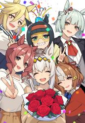 6+girls absurdres animal_ears blonde_hair fujimasa_march_(umamusume) highres horse_ears horse_girl long_hair looking_at_viewer multiple_girls norn_ace_(umamusume) oguri_cap_(starlight_beat)_(umamusume) oguri_cap_(umamusume) short_hair smile umamusume umamusume:_cinderella_gray