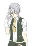  1girl asymmetrical_hair gloves highres kantai_collection necktie niwatazumi nowaki_(kantai_collection) school_uniform silver_hair skirt vest white_gloves 