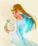  blonde_hair blue_eyes harp highres instrument long_hair momoyoshi pointy_ears princess_zelda skyward_sword tears the_legend_of_zelda 