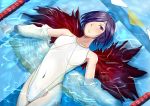  1girl black_hair competition_swimsuit female hair_over_one_eye jacket kirishima_touka mocchii_(motti1137) one-piece_swimsuit red_eyes short_hair solo swimsuit tokyo_ghoul water wings 