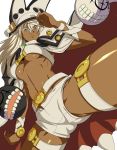  beltbra blonde_hair breasts brown_eyes cape dark_skin guilty_gear guilty_gear_xrd ippo ramlethal_valentine short_shorts shorts tagme under_boob white_background 