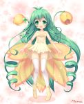  1girl :d alraune_(p&amp;d) artist_name blush dress drill_hair flower green_eyes green_hair long_hair looking_at_viewer maron_(1212ama) open_mouth puzzle_&amp;_dragons smile solo twintails very_long_hair yellow_dress 