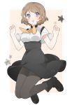  1girl black_legwear black_skirt blush brown_hair jumping koizumi_hanayo love_live!_school_idol_project marin_(myuy_3) open_mouth pantyhose short_hair skirt solo violet_eyes 