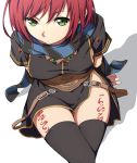  crossed_legs dress from_above green_eyes looking_up nel_zelpher redhead sblack scarf short_hair sitting star_ocean star_ocean_till_the_end_of_time thigh-highs zettai_ryouiki 