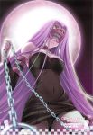  bare_shoulders black_panties blindfold chain chains checkered collar dress fate/stay_night fate_(series) from_below highres looking_down moon night panties pantyshot purple_hair rider solo strapless_dress sugiyama_genshou thighhighs underwear upskirt 