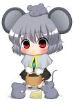  bad_id basket cheese chibi grey_hair jewelry kyokutou_hentai_samurai mouse mouse_ears mouse_tail nazrin pendant red_eyes short_hair tail touhou 