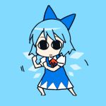  absurdres bad_id blue_hair bow cat_eyes chibi cirno hair_bow highres katou_haruaki ribbon simple_background slit_pupils solo touhou wings 