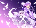  covering_mouth dual_wield dual_wielding fan folding_fan ghost hairband hat katana konpaku_youmu konpaku_youmu_(ghost) myon pink_hair popri poprication red_eyes saigyouji_yuyuko short_hair silver_hair sword touhou weapon x_arms 