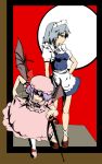  blue_eyes braid hat highres izayoi_sakuya lavender_hair red_eyes remilia_scarlet roribo_rucha_hashira short_hair silver_hair touhou twin_braids wings 