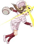  baseball_uniform brown_hair forehead hat highres kaimu_(pixiv) lens_flare motion_blur sakurami_kyouko sportswear taishou_yakyuu_musume 