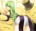  c.c. cc cheese cheese-kun code_geass eating food green_hair hat long_hair mamepon pizza pizza_hut smile solo top_hat yellow_eyes 